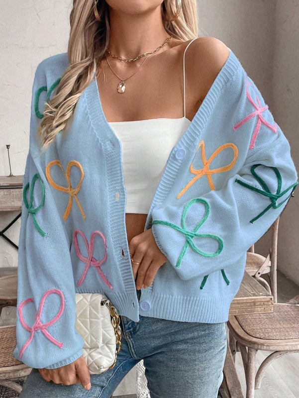 Frenchy cardigan de punto con diseno de mono colorido, elegante y de moda