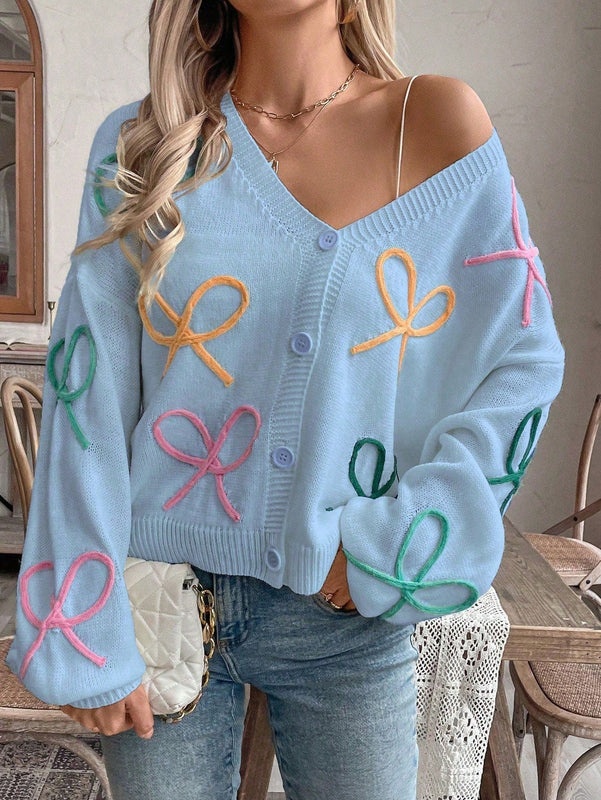 Frenchy cardigan de punto con diseno de mono colorido, elegante y de moda