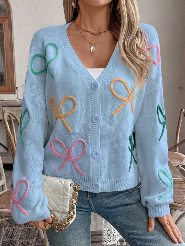 Frenchy cardigan de punto con diseno de mono colorido, elegante y de moda
