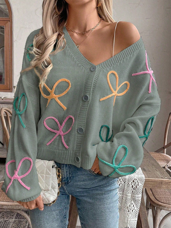 Frenchy cardigan de punto con diseno de mono colorido, elegante y de moda