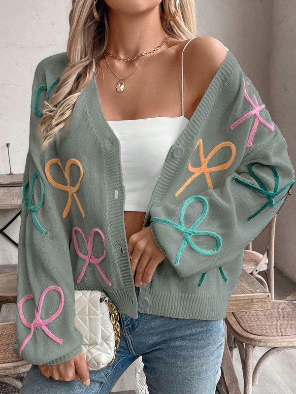 Frenchy cardigan de punto con diseno de mono colorido, elegante y de moda
