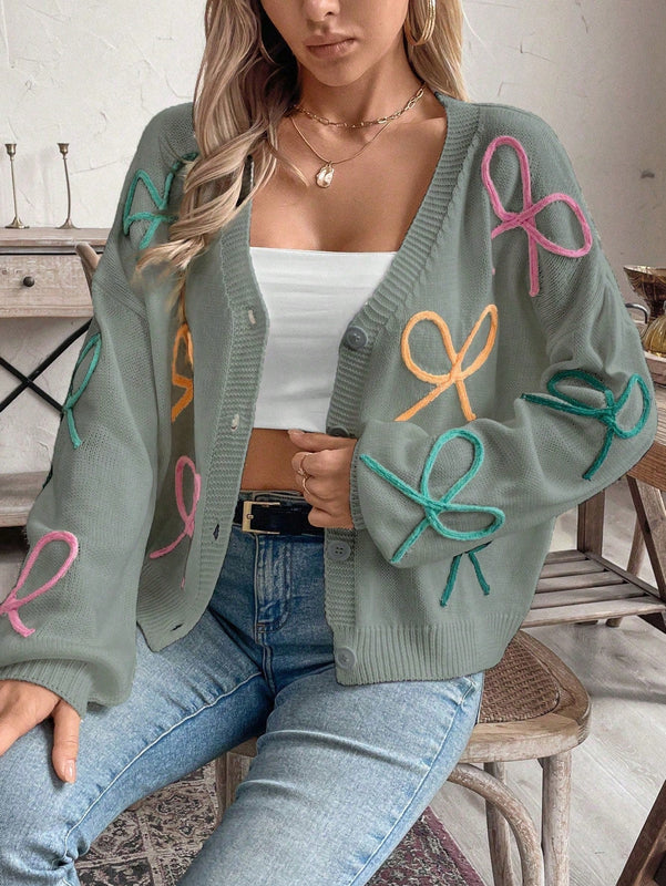 Frenchy cardigan de punto con diseno de mono colorido, elegante y de moda