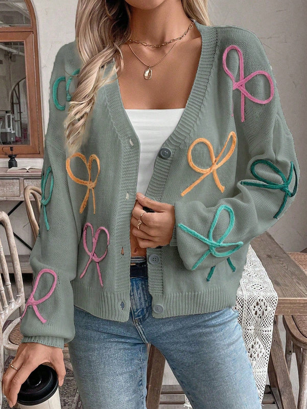 Frenchy cardigan de punto con diseno de mono colorido, elegante y de moda