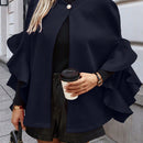 Clasi abrigo de lana elegante con cuello vuelto y abotonadura sencilla, en unicolor, para mujer, para otono/invierno