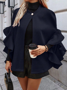 Clasi abrigo de lana elegante con cuello vuelto y abotonadura sencilla, en unicolor, para mujer, para otono/invierno