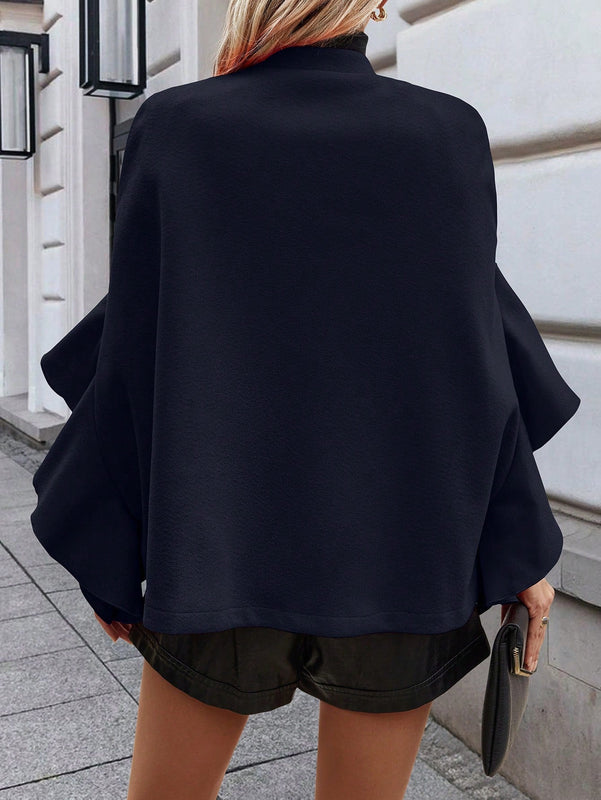 Clasi abrigo de lana elegante con cuello vuelto y abotonadura sencilla, en unicolor, para mujer, para otono/invierno