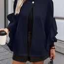 Clasi abrigo de lana elegante con cuello vuelto y abotonadura sencilla, en unicolor, para mujer, para otono/invierno