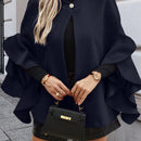 Clasi abrigo de lana elegante con cuello vuelto y abotonadura sencilla, en unicolor, para mujer, para otono/invierno