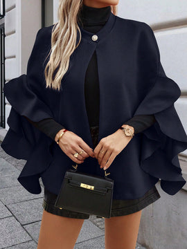 Clasi abrigo de lana elegante con cuello vuelto y abotonadura sencilla, en unicolor, para mujer, para otono/invierno