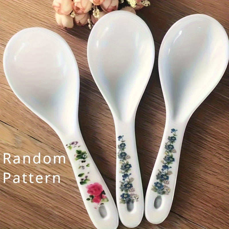 1, 3 o 6 cucharitas de arroz con diseño floral, cucharas de plástico prácticas, blancas con estampado, vajilla para hogar, cocina, restaurante u hotel, suministros de cocina