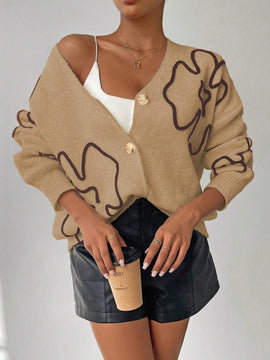 Frenchy cardigan casual de mujer con bloqueo de color y estampado floral, para otono/invierno