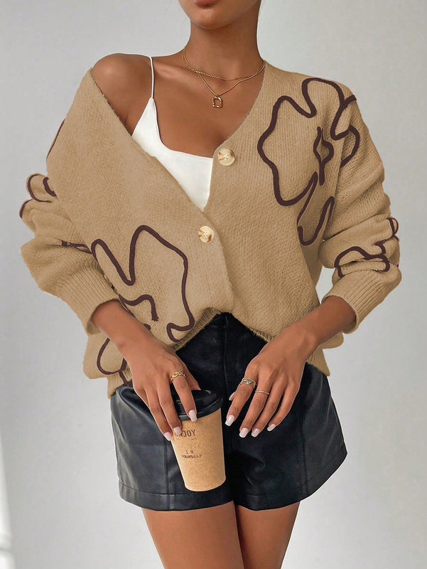 Frenchy cardigan casual de mujer con bloqueo de color y estampado floral, para otono/invierno