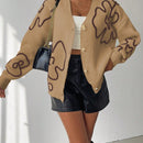 Frenchy cardigan casual de mujer con bloqueo de color y estampado floral, para otono/invierno