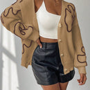 Frenchy cardigan casual de mujer con bloqueo de color y estampado floral, para otono/invierno