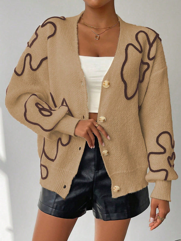 Frenchy cardigan casual de mujer con bloqueo de color y estampado floral, para otono/invierno