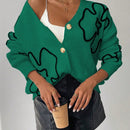 Frenchy cardigan casual de mujer con bloqueo de color y estampado floral, para otono/invierno