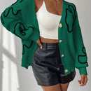 Frenchy cardigan casual de mujer con bloqueo de color y estampado floral, para otono/invierno