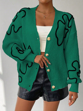 Frenchy cardigan casual de mujer con bloqueo de color y estampado floral, para otono/invierno