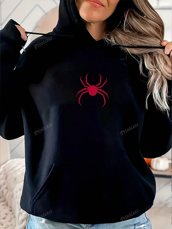 Sudadera holgada casual con estampado de arana roja, de moda para otono/invierno