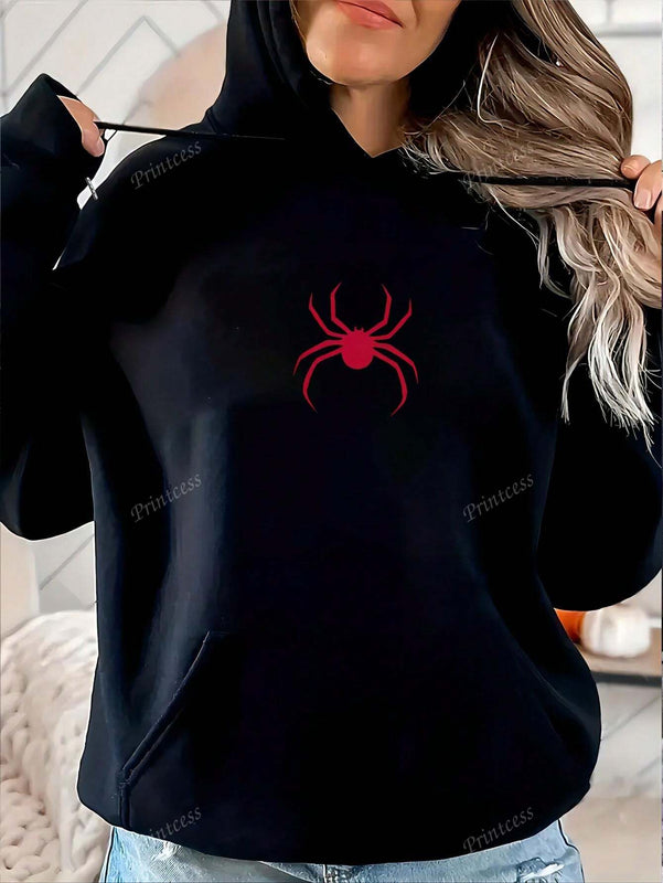 Sudadera holgada casual con estampado de arana roja, de moda para otono/invierno