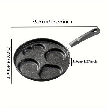 Una Sartén Antiadherente de Forma Corazón con 4 Compartimentos, Olla para Desayuno de Huevos y Tortitas de Hierro Fundido, Apta para Pizza y Postres, Utensilios de Cocina Sin Carga, Adecuados para Uso Doméstico y en Restaurante
