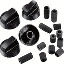 Juego de 4 Pomos de Control Negros con 12 Adaptadores para Horno, Estufa y Cocina - Piezas de Repuesto de Fácil Instalación