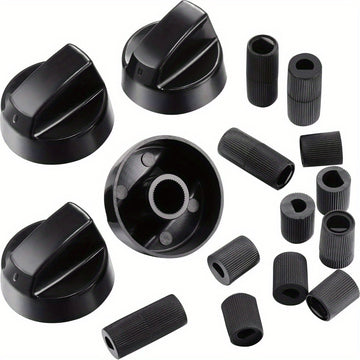 Juego de 4 Pomos de Control Negros con 12 Adaptadores para Horno, Estufa y Cocina - Piezas de Repuesto de Fácil Instalación