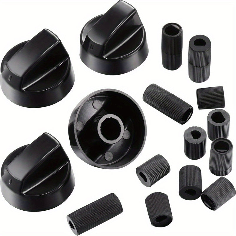 Juego de 4 Pomos de Control Negros con 12 Adaptadores para Horno, Estufa y Cocina - Piezas de Repuesto de Fácil Instalación