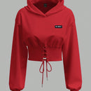 Ezwear sudadera con capucha de mujer color verde oliva con estampado de letras y amarre cruzado al frente