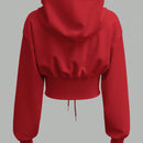 Ezwear sudadera con capucha de mujer color verde oliva con estampado de letras y amarre cruzado al frente
