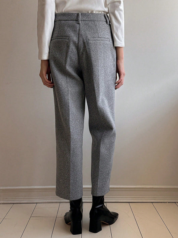 Dazy pantalones rectos de tobillo de mezcla de lana con bolsillos para mujer, uso casual/oficina