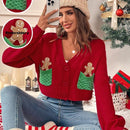 Essnce cardigan de manga larga con grafico de hombre de jengibre minimalista y casual para mujer, navidad