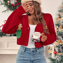 Essnce cardigan de manga larga con grafico de hombre de jengibre minimalista y casual para mujer, navidad