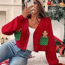 Essnce cardigan de manga larga con grafico de hombre de jengibre minimalista y casual para mujer, navidad