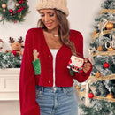 Essnce cardigan de manga larga con grafico de hombre de jengibre minimalista y casual para mujer, navidad