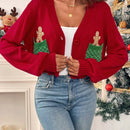 Essnce cardigan de manga larga con grafico de hombre de jengibre minimalista y casual para mujer, navidad