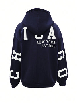 Ezwear sudadera con capucha informal para mujer con estampado de letras, para otono/invierno