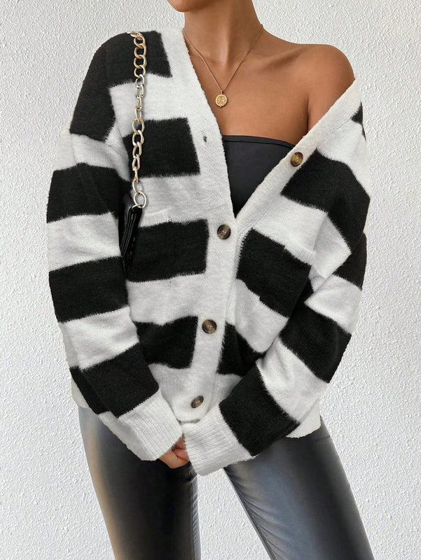 Essnce nuevo cardigan de mujer de punto de imitacion de vison cachemira a rayas, para otono/invierno