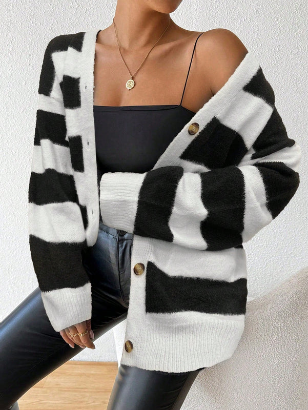 Essnce nueva moda sueter de lana de imitacion de vison con rayas para mujer, otono/invierno