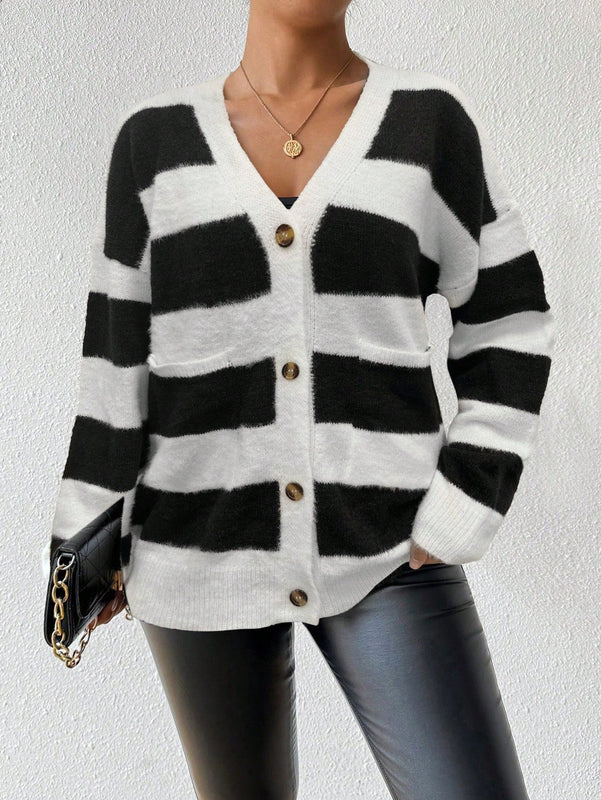Essnce nuevo cardigan de mujer de punto de imitacion de vison cachemira a rayas, para otono/invierno
