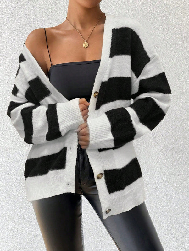 Essnce nuevo cardigan de mujer de punto de imitacion de vison cachemira a rayas, para otono/invierno