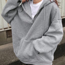 Friful sudadera con capucha suelta de unicolor con cordon para mujer, para otono/invierno