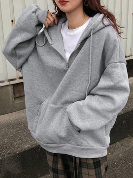 Friful sudadera con capucha suelta de unicolor con cordon para mujer, para otono/invierno