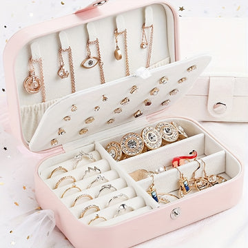 1pc Caja de Joyería Portátil de Doble Capa de Lujo - Estuche con Cierre Seguro y Forro Suave - Organiza y Exhibe Aretes, Collares, Anillos y Más - Organizador Moderno para Hogar u Oficina