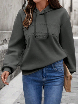 Lune sudadera con capucha casual y holgada para mujer con grafico de letra 3d