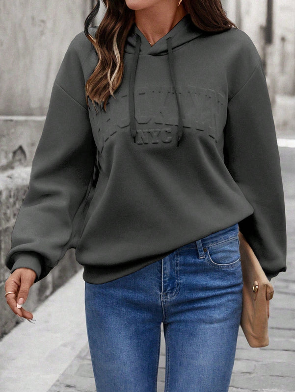 Lune sudadera con capucha casual y holgada para mujer con grafico de letra 3d