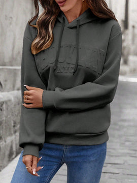 Lune sudadera con capucha casual y holgada para mujer con grafico de letra 3d