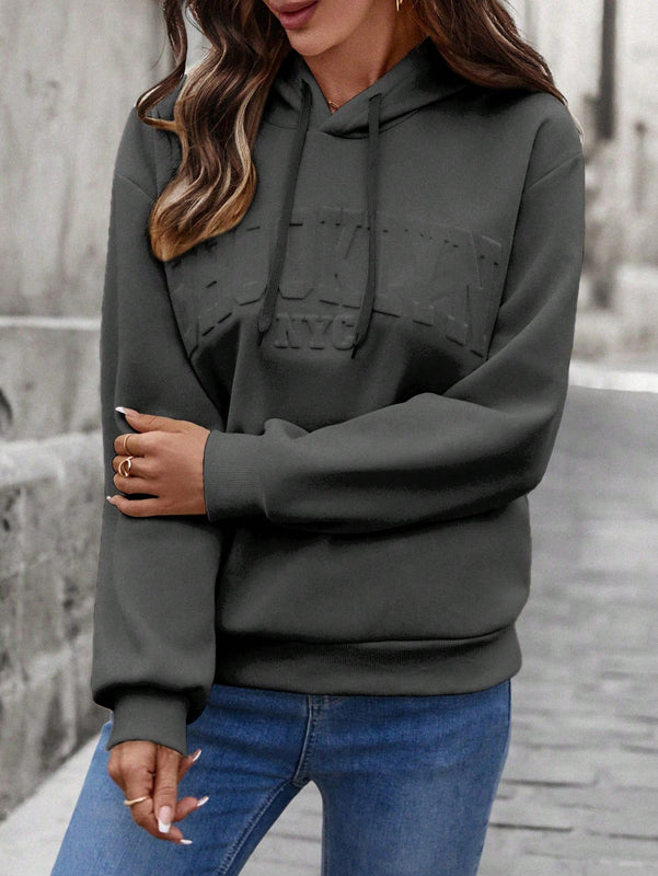 Lune sudadera con capucha casual y holgada para mujer con grafico de letra 3d