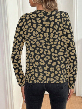 Lune cardigan de mujer con estampado de leopardo, cuello en v, manga larga y abotonadura sencilla, para otono/invierno