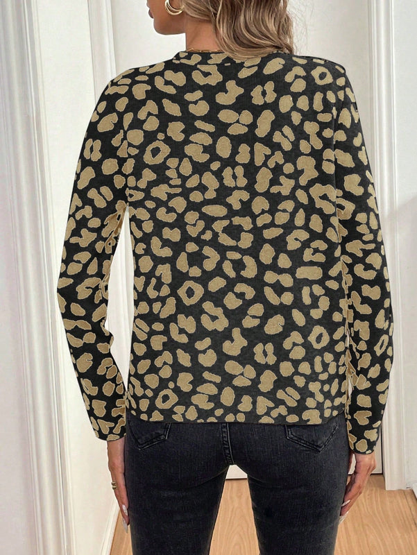 Lune cardigan de mujer con estampado de leopardo, cuello en v, manga larga y abotonadura sencilla, para otono/invierno